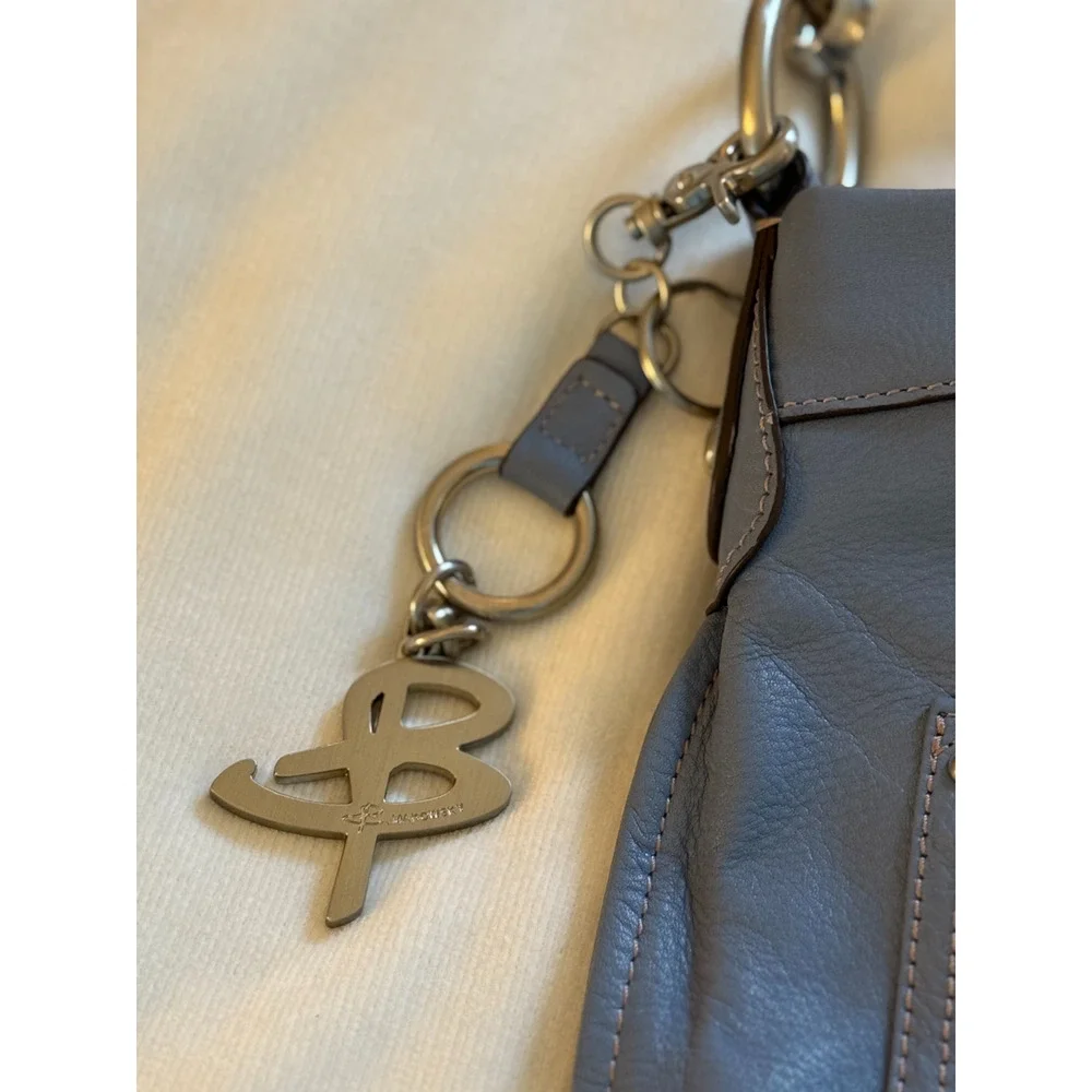 B Makowski Purse Blue Leather Crossbody Silver Hardware Pockets Zip Close Classi